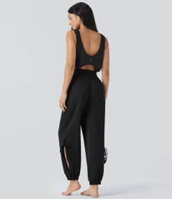 Jumpsuits<HALARA Sleeveless Cut Out Drawstring Yoga Jumpsuit with Pockets