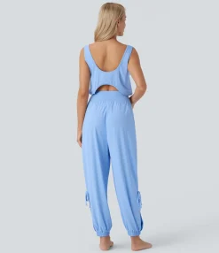 Jumpsuits<HALARA Sleeveless Cut Out Drawstring Pocket Cool Touch Yoga Jumpsuit-UPF50+