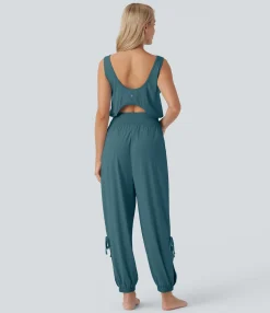 Jumpsuits<HALARA Sleeveless Cut Out Drawstring Pocket Cool Touch Yoga Jumpsuit-UPF50+