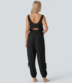 Jumpsuits<HALARA Sleeveless Cut Out Drawstring Pocket Cool Touch Yoga Jumpsuit-UPF50+