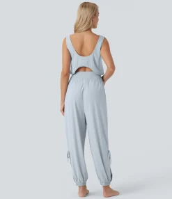 Jumpsuits<HALARA Sleeveless Cut Out Drawstring Pocket Cool Touch Yoga Jumpsuit-UPF50+