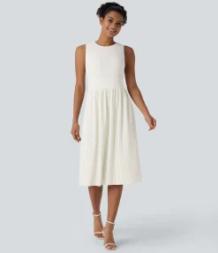 Maxi & Midi Dresses|Dresses<HALARA Sleeveless Draped Pliss Midi Casual Dress
