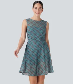 Mini Dresses|Dresses<HALARA Sleeveless Plaid Contrast Mesh 2-in-1 Mini Casual Dress with Pocket