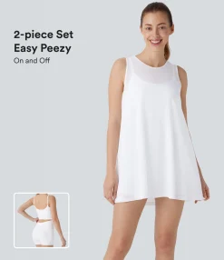 Dresses|Mini Dresses<HALARA Sleeveless Pocket Mini 2-piece Set Mesh Yoga Active Dress-Easy Peezy