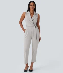 Jumpsuits<HALARA Sleeveless Pockets Belted Tapered Work Jumpsuit
