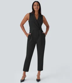Jumpsuits<HALARA Sleeveless Pockets Belted Tapered Work Jumpsuit