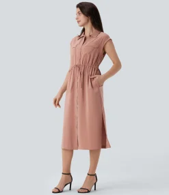 Maxi & Midi Dresses|Dresses<HALARA Sleeveless Pockets Drawstring Midi Work Shirt Dress