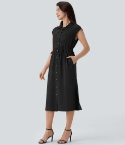 Maxi & Midi Dresses|Dresses<HALARA Sleeveless Pockets Drawstring Midi Work Shirt Dress