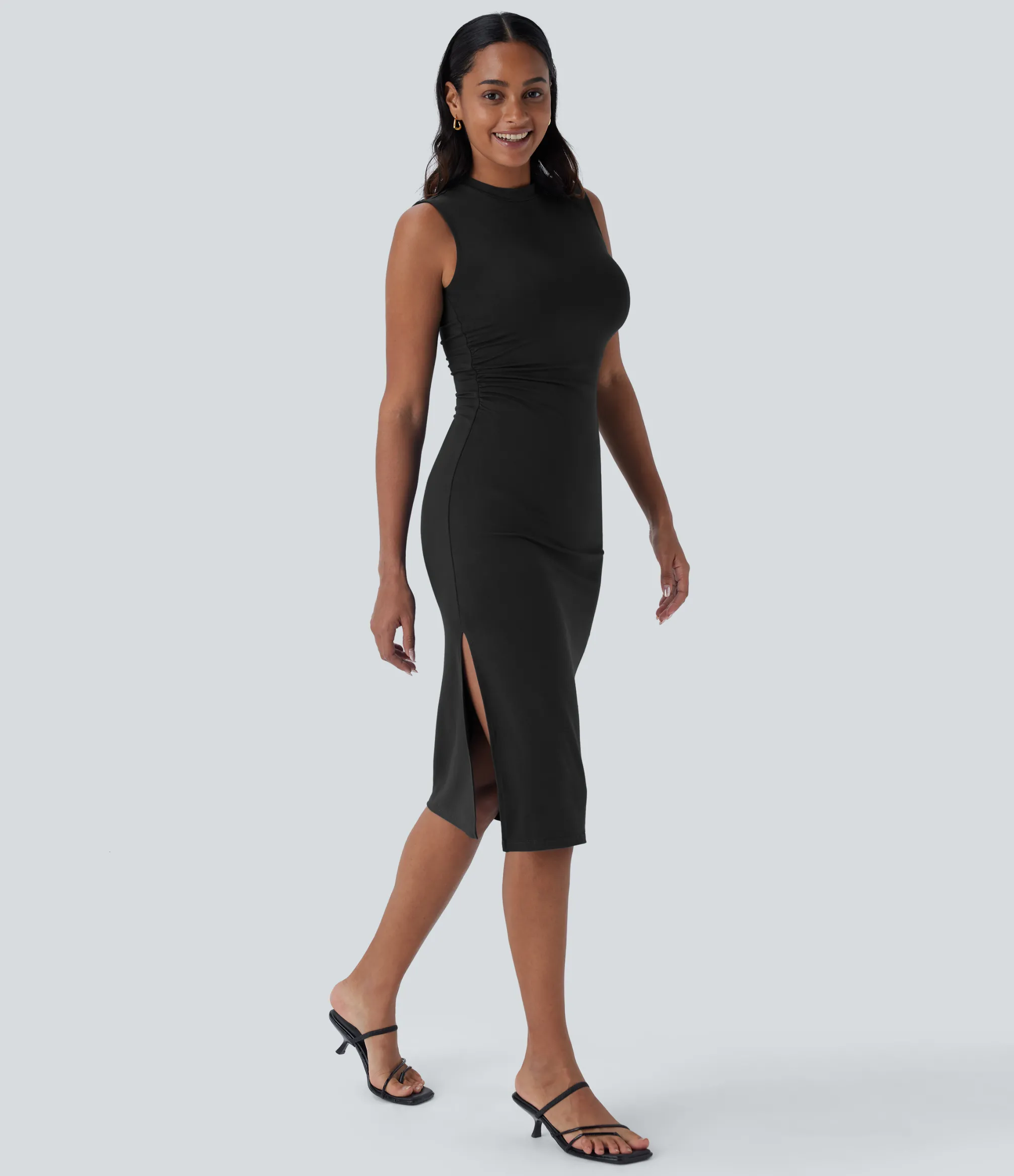 Dresses|Bodycon Dresses<HALARA Sleeveless Ruched Bodycon Midi Casual Dress