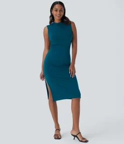 Dresses|Bodycon Dresses<HALARA Sleeveless Ruched Bodycon Midi Casual Dress