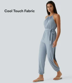 Jumpsuits<HALARA Sleeveless Tie Back Belted Pocket Cut Out Cool Touch Jumpsuit-UPF50+