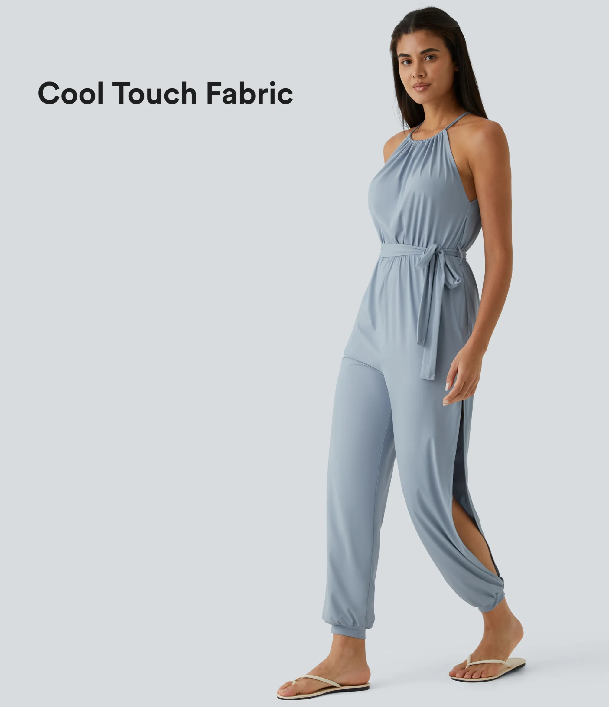 Jumpsuits<HALARA Sleeveless Tie Back Belted Pocket Cut Out Cool Touch Jumpsuit-UPF50+