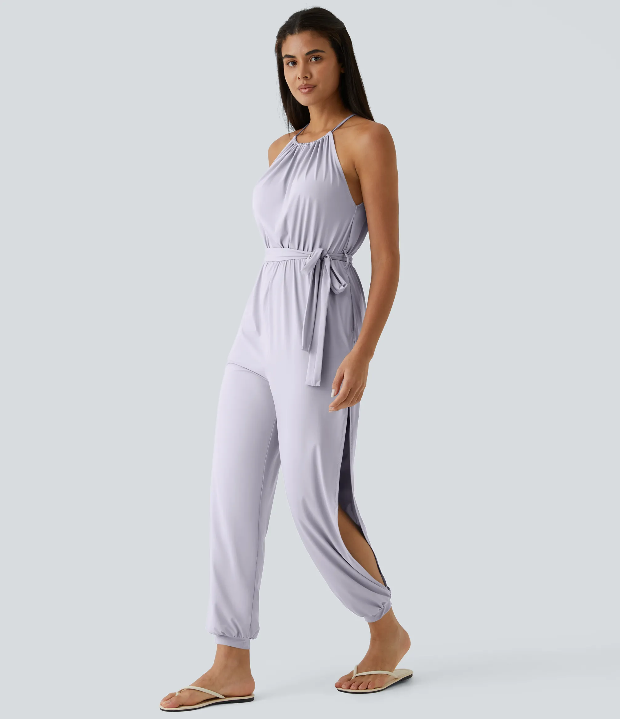 Jumpsuits<HALARA Sleeveless Tie Back Belted Pocket Cut Out Cool Touch Jumpsuit-UPF50+