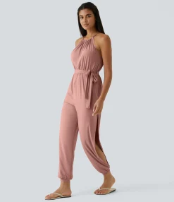 Jumpsuits<HALARA Sleeveless Tie Back Belted Pocket Cut Out Cool Touch Jumpsuit-UPF50+