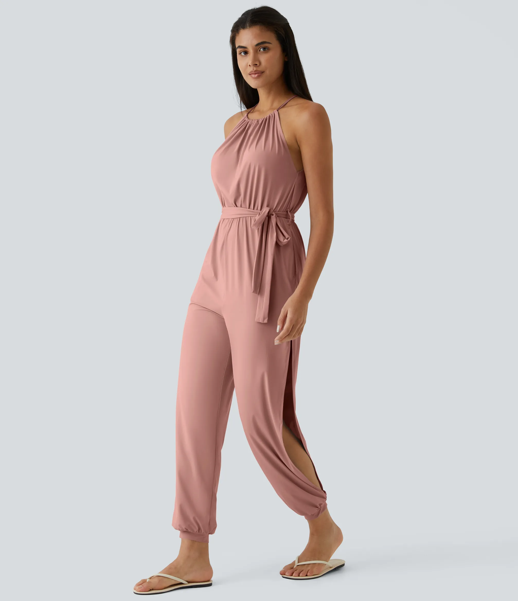 Jumpsuits<HALARA Sleeveless Tie Back Belted Pocket Cut Out Cool Touch Jumpsuit-UPF50+