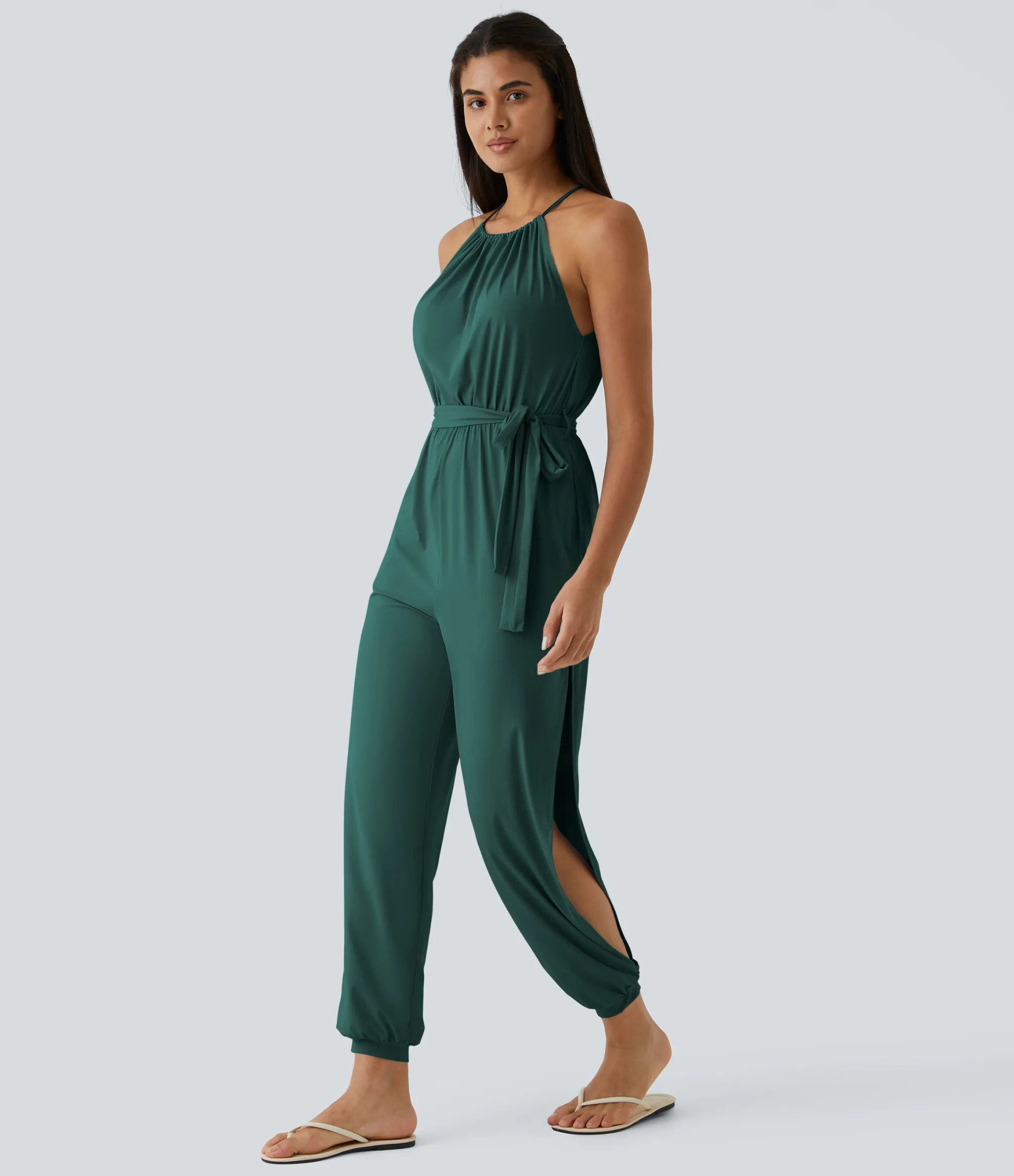 Jumpsuits<HALARA Sleeveless Tie Back Belted Pocket Cut Out Cool Touch Jumpsuit-UPF50+