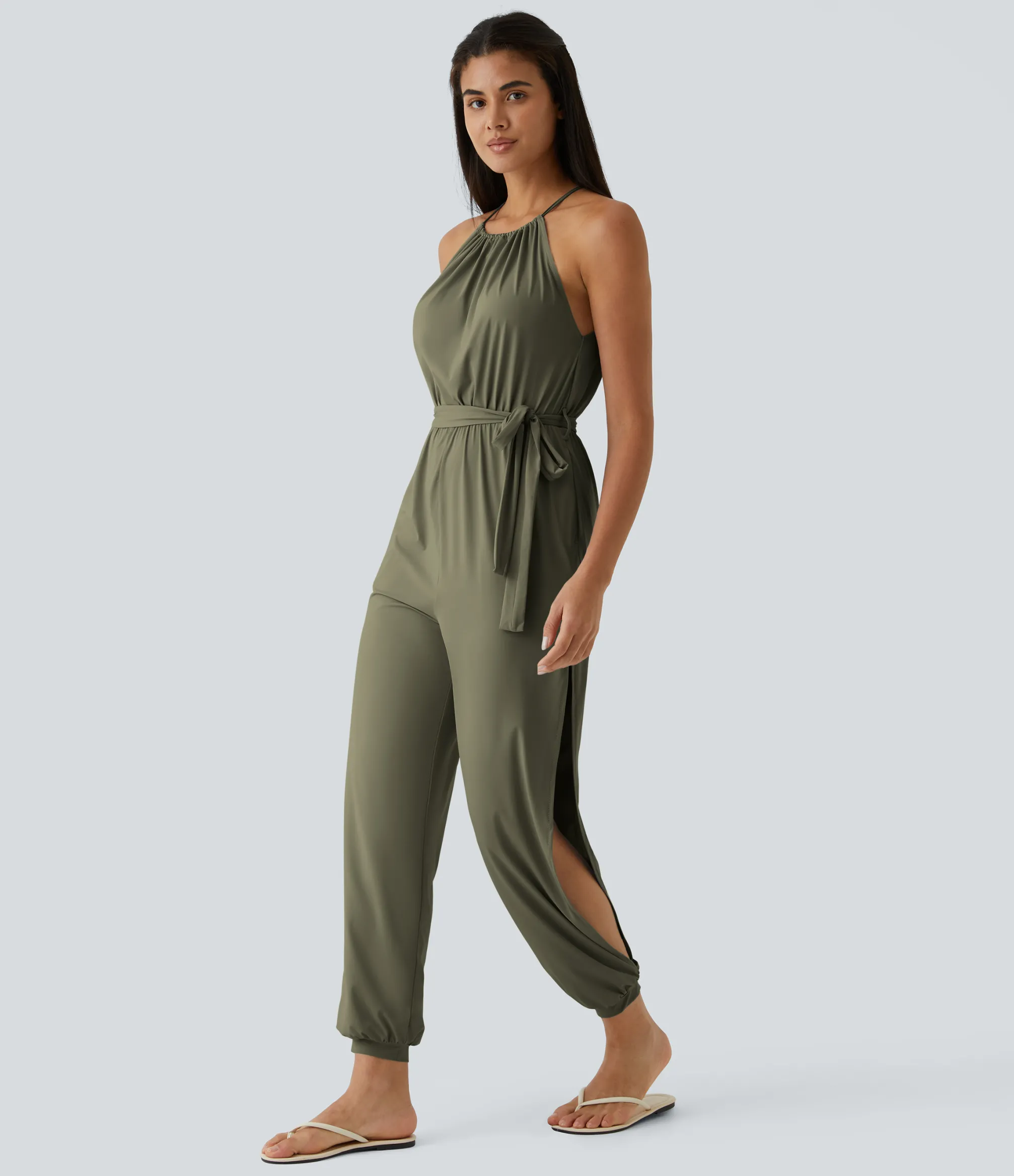 Jumpsuits<HALARA Sleeveless Tie Back Belted Pocket Cut Out Cool Touch Jumpsuit-UPF50+