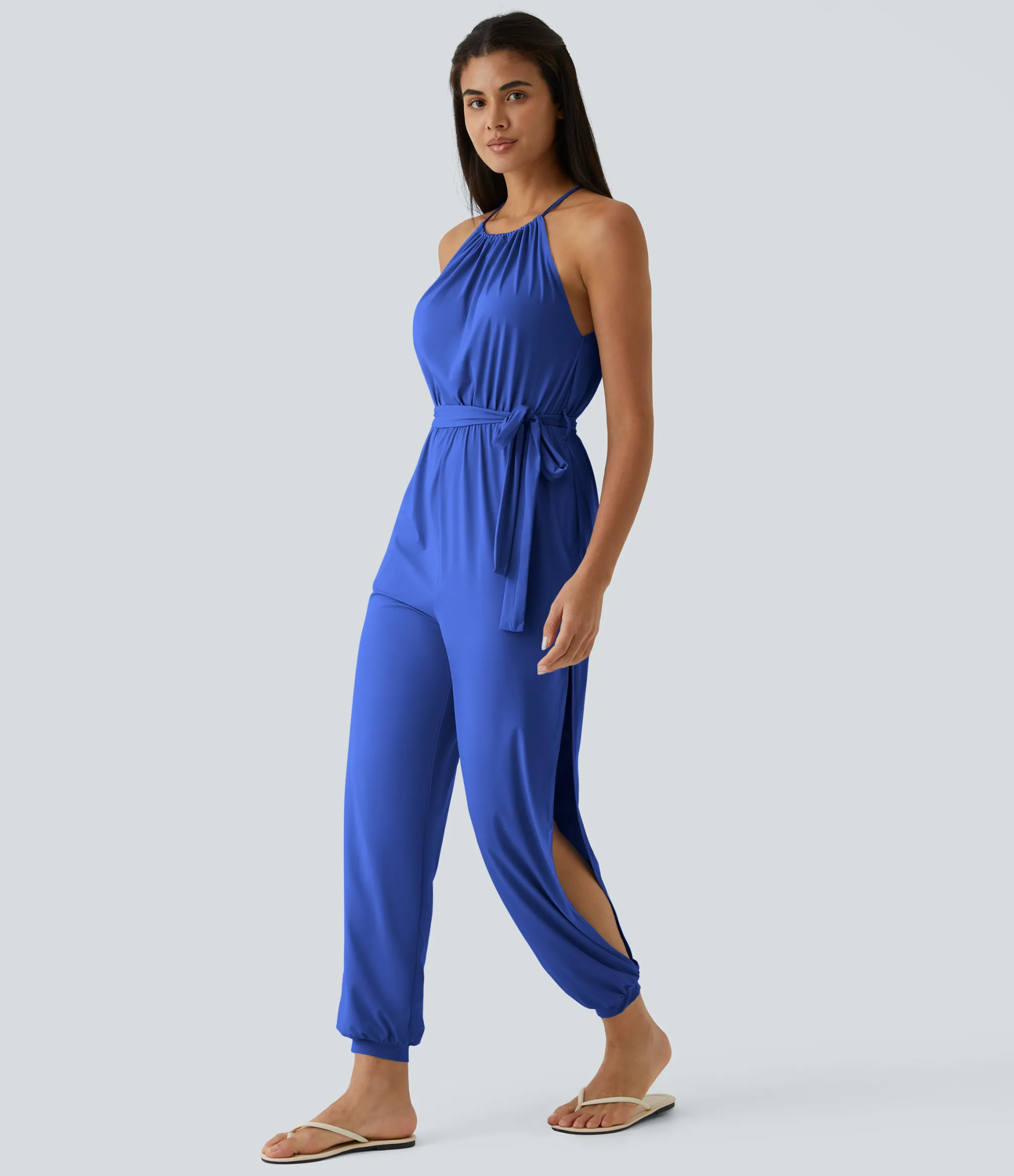 Jumpsuits<HALARA Sleeveless Tie Back Belted Pocket Cut Out Cool Touch Jumpsuit-UPF50+