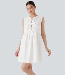 Mini Dresses|Dresses<HALARA Sleeveless Tie Front Mini Casual Dress