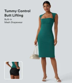 Maxi & Midi Dresses|Dresses<HALARA Sleeveless Tummy Control Butt Lifting Built-in Mesh Shapewear Midi Work Dress