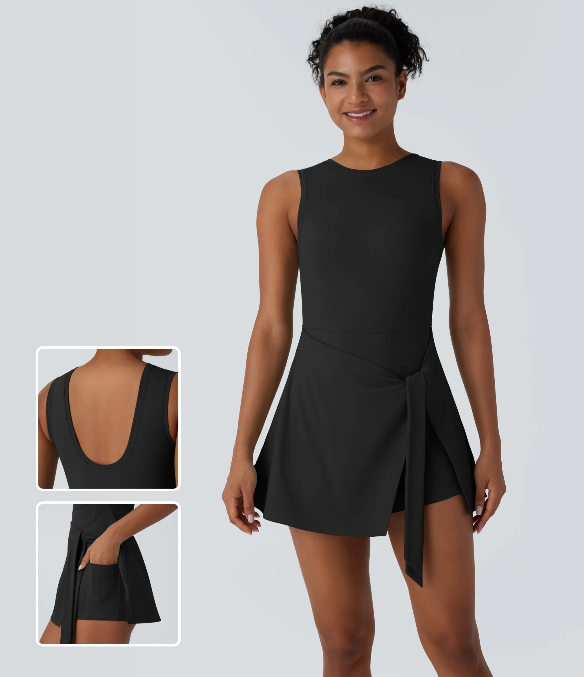 Active Dresses|Dresses<HALARA Sleeveless Wrapped Tie Front 2-in-1 Pocket Micro Mini Pickleball Active Dress
