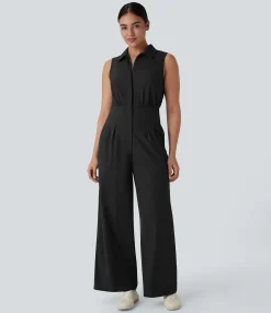 Jumpsuits<HALARA Sleeveless Zipper Pockets Work Jumpsuit