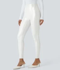 Leggings<HALARA SoCinched High Waisted Tummy Control Faux Leather Foil Print Stretchy Leggings