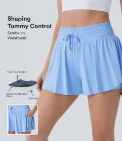 Active Shorts|Shorts<HALARA SoCinched High Waisted Tummy Control Drawstring 2-in-1 Anti-slip Hem Cool Touch Yoga Shorts with Pockets-UPF50+
