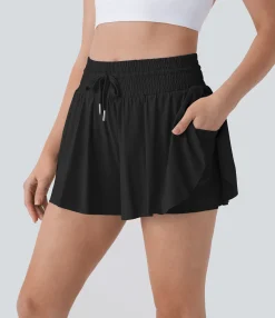 Active Shorts|Shorts<HALARA SoCinched High Waisted Tummy Control Drawstring 2-in-1 Anti-slip Hem Cool Touch Yoga Shorts with Pockets-UPF50+