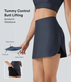 Skirts<HALARA SoCinched High Waisted Tummy Control Butt Lifting Curved Hem 2-in-1 Sheen Yoga Skirt with Pockets