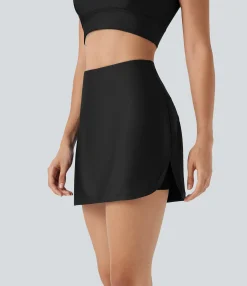 Skirts<HALARA SoCinched High Waisted Tummy Control Butt Lifting Curved Hem 2-in-1 Sheen Yoga Skirt with Pockets