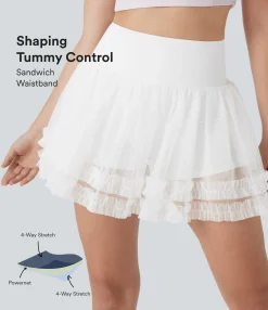 Skirts<HALARA SoCinched High Waisted Tummy Control Contrast Mesh 2-in-1 Mini Dance Skirt with Pockets