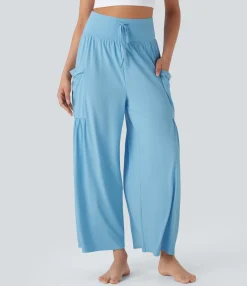 Pants|High-Waisted Pants<HALARA SoCinched High Waisted Tummy Control Drawstring Wide Leg Cool Touch Yoga Pants with Pockets-UPF50+