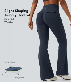 High-Waisted Pants|Flare Pants<HALARA SoCinched High Waisted Tummy Control Ruched Workout Flare Pants with Pockets
