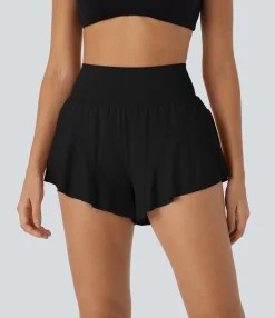 Active Shorts|Shorts<HALARA SoCinched High Waisted Tummy Control Pocket 2-in-1 Ruffle Hem Yoga Shorts