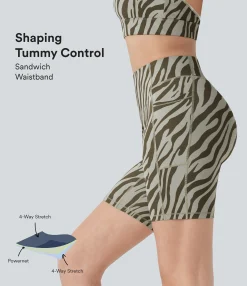 Active Shorts|Bikers<HALARA SoCinched High Waisted Tummy Control Zebra Print Training Biker Shorts 7'' with Pockets