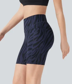 Active Shorts|Bikers<HALARA SoCinched High Waisted Tummy Control Zebra Print Training Biker Shorts 7'' with Pockets
