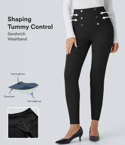 Pocket Leggings|Leggings<HALARA SoCinched High Waisted Tummy Control Decorative Back Zipper Pockets Herringbone Work Leggings