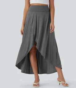 Skirts<HALARA SoCinched High Waisted Tummy Control High Low 2-in-1 Flowy Maxi Casual Skirt