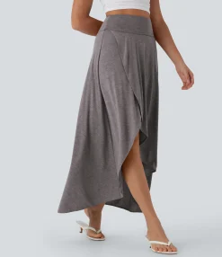 Skirts<HALARA SoCinched High Waisted Tummy Control High Low 2-in-1 Flowy Maxi Casual Skirt