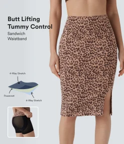 Maxi & Midi Skirts|Casual Skirts<HALARA SoCinched High Waisted Tummy Control Butt Lifting Midi Leopard Print Casual Shapewear Skirt