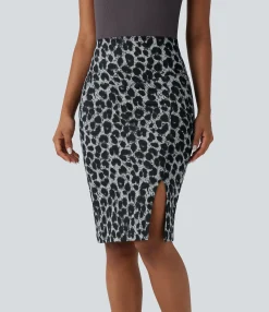 Maxi & Midi Skirts|Casual Skirts<HALARA SoCinched High Waisted Tummy Control Butt Lifting Midi Leopard Print Casual Shapewear Skirt