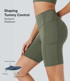 Active Shorts|Bikers<HALARA SoCinched High Waisted Tummy Control Loop Quick Dry Yoga Biker Shorts 7'' with Pockets