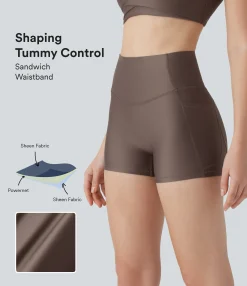 Active Shorts|Bikers<HALARA SoCinched High Waisted Tummy Control Pocket Sheen Running Biker Shorts 3''