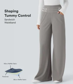 High-Waisted Pants|Wide-Leg Pants<HALARA SoCinched High Waisted Tummy Control Pockets Wide Leg Micro Waffle Work Pants