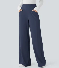 High-Waisted Pants|Wide-Leg Pants<HALARA SoCinched High Waisted Tummy Control Pockets Wide Leg Micro Waffle Work Pants