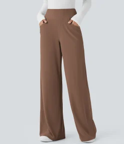 High-Waisted Pants|Wide-Leg Pants<HALARA SoCinched High Waisted Tummy Control Pockets Wide Leg Micro Waffle Work Pants