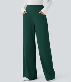 High-Waisted Pants|Wide-Leg Pants<HALARA SoCinched High Waisted Tummy Control Pockets Wide Leg Micro Waffle Work Pants