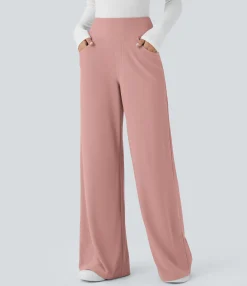 High-Waisted Pants|Wide-Leg Pants<HALARA SoCinched High Waisted Tummy Control Pockets Wide Leg Micro Waffle Work Pants