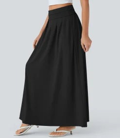 Skirts<HALARA Socinched High Waisted Tummy Control Flare Maxi Casual Skirt with Pockets